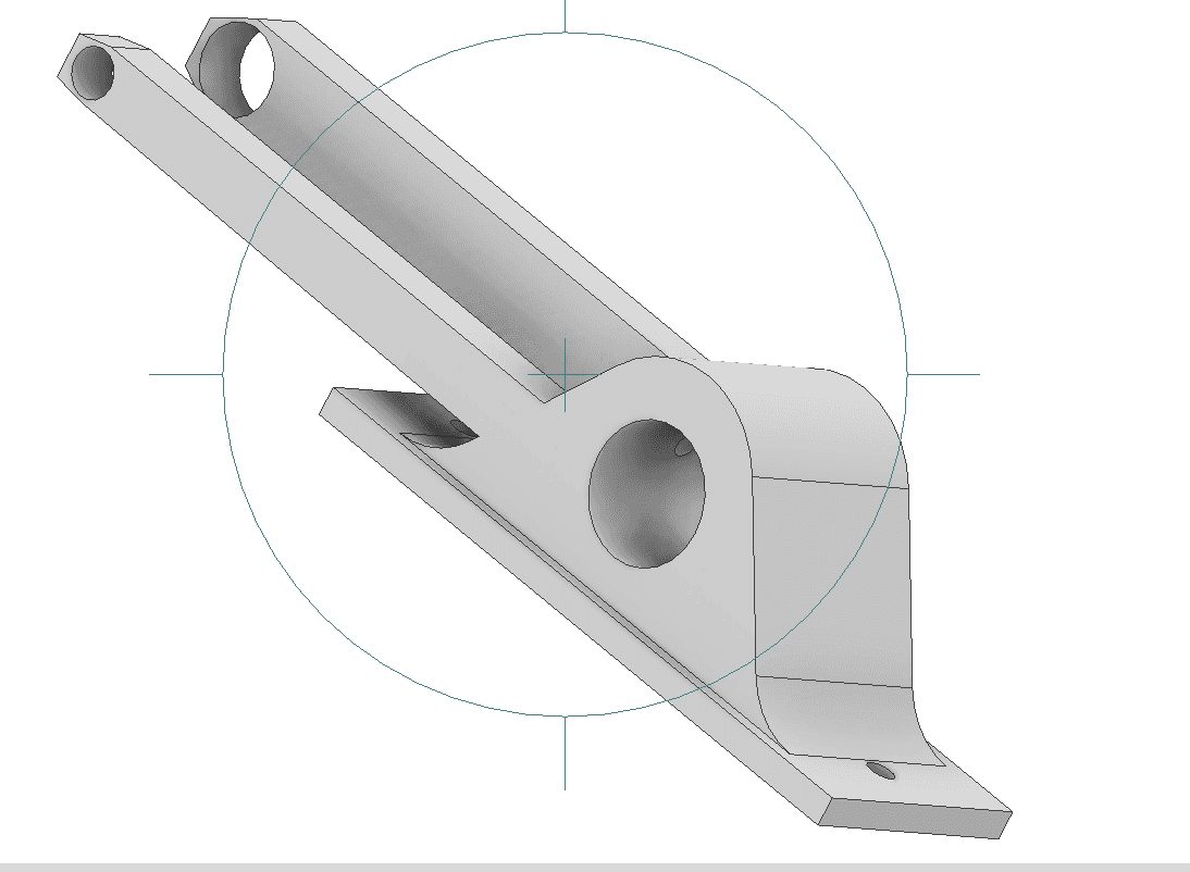 CAD view of the empennage to fuselage joint as a single printed part with bosses for brass inserts