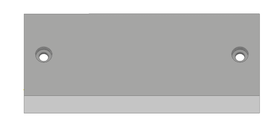 CAD section through the lower main-wing clamp showing the counterbore cavity directly beneath the wing nut