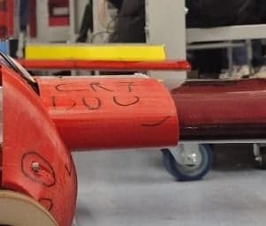 The exposed cylindrical spar section in the wind tunnel with no wings fitted