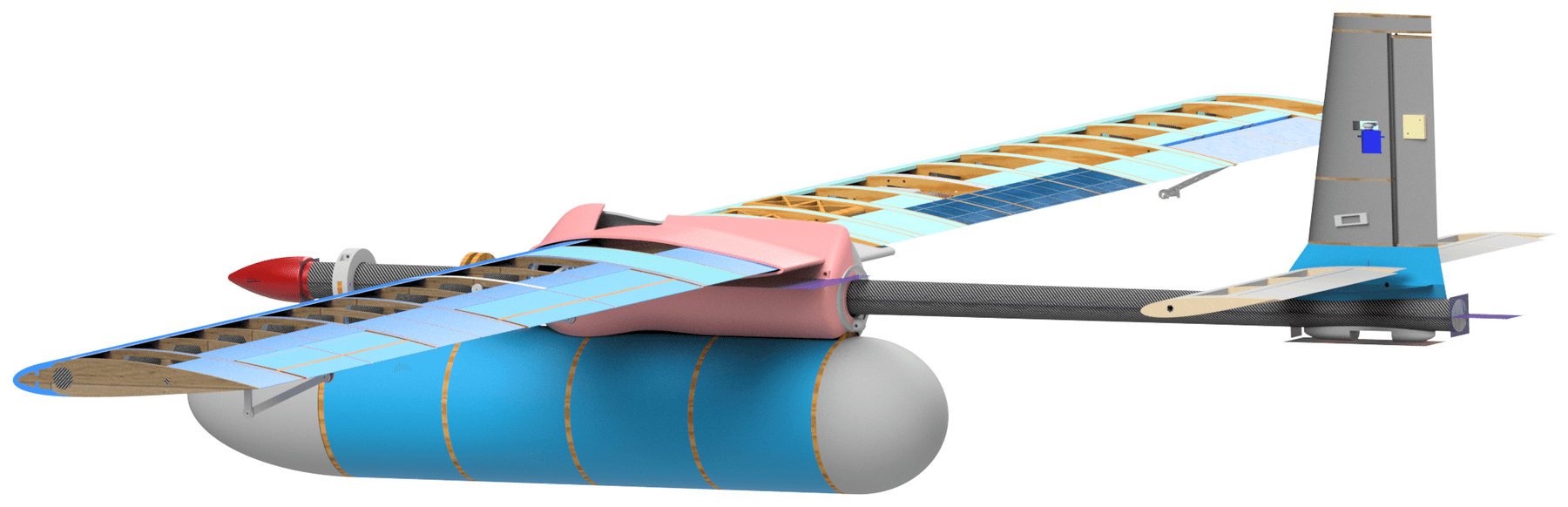 Isometric CAD render of the complete blood-transport UAV