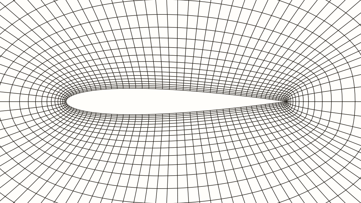 Close-up of the structured O-grid generated around a NACA 0012 aerofoil