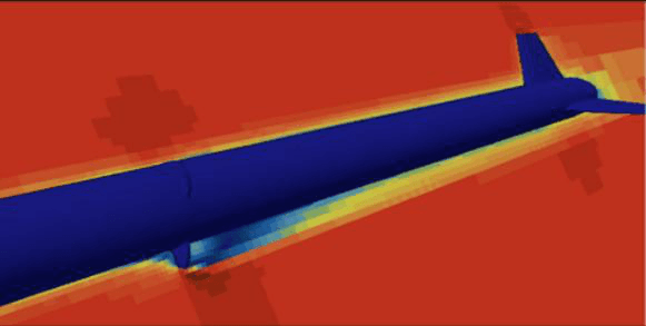 Velocity field along the vehicle with the petal airbrake design deployed, showing a shorter and more contained separated region