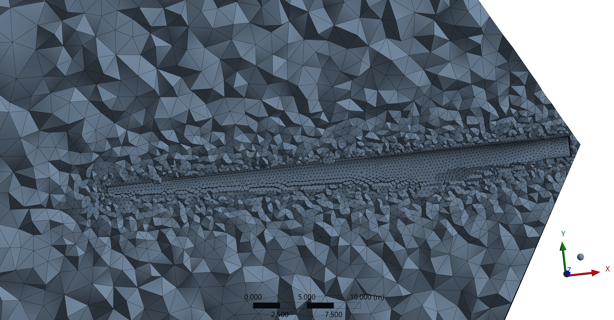 Computational mesh of the 120-degree periodic wind turbine sector, refined toward the blade surfaces